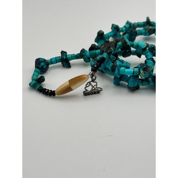 Rare Alaska TURQUOISE NUGGET + HEISHI necklace Ivory Barrel Clasp .925 Sterling - Picture 5 of 5